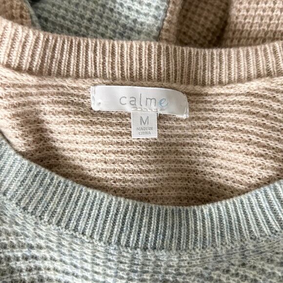 Johnny Was Calme Color Block Waffle Texture Sweater Blue Tan Size Medium - Picture 3 of 4